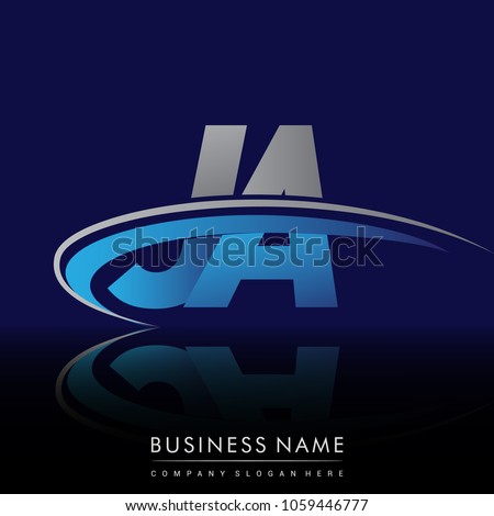 initial letter JA logotype company name colored blue and grey swoosh design. vector logo for business and company identity.