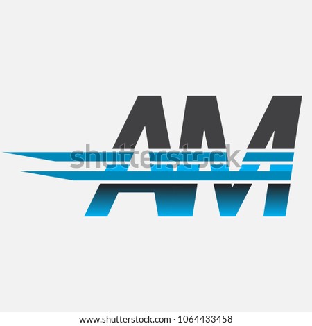 AM initial logo company name colored black and blue, Simple and Modern Logo Design.