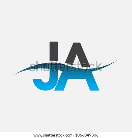 Initial letter logo JA company name blue and black color swoosh design. vector logotype for business and company identity.