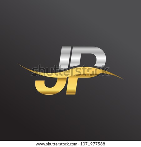 initial letter logo JP company name gold and silver color swoosh design. vector logotype for business and company identity.