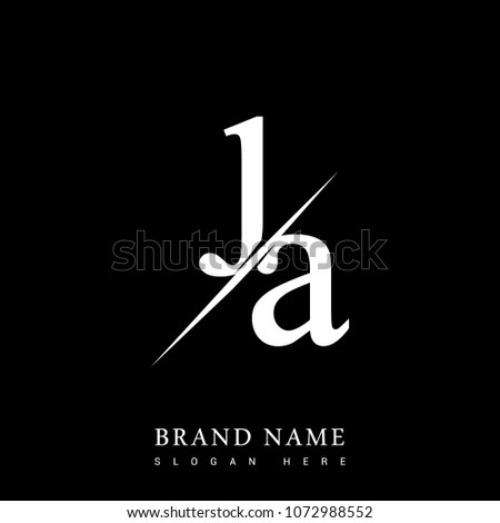 initial logo letter JA for company name black and white color and slash design. vector logotype for business and company identity.