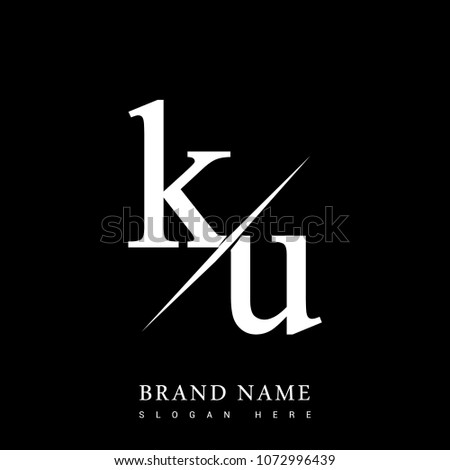 initial logo letter KU for company name black and white color and slash design. vector logotype for business and company identity.