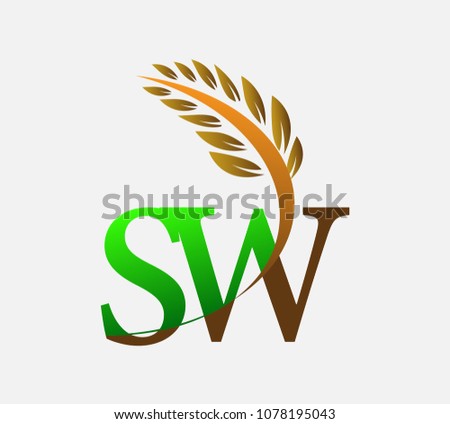 initial letter logo SW, Agriculture wheat Logo Template vector icon design colored green and brown.