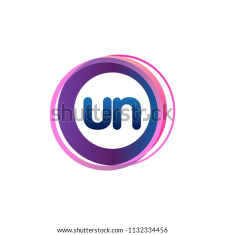 Letter UN logo with colorful circle, letter combination logo design with ring, circle object for creative industry, web, business and company.
