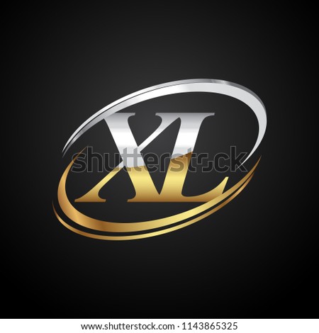 initial letter XL logotype company name colored gold and silver swoosh design. isolated on black background.