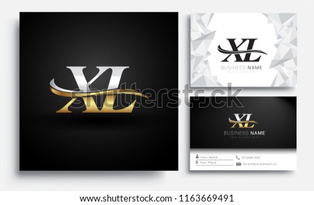 initial letter XL logotype company name colored gold and silver swoosh design. Vector sets for business identity on white background.