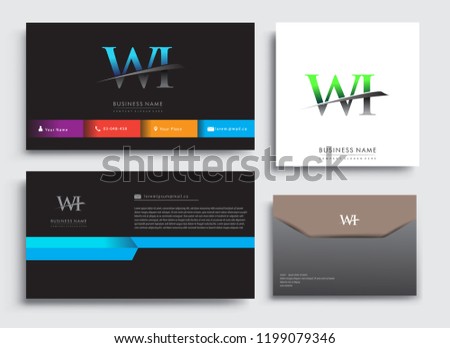 Clean and simple modern Business Card Template, with initial letter WI logotype company name colored blue and green swoosh design. Vector sets for business identity, Stationery Design.