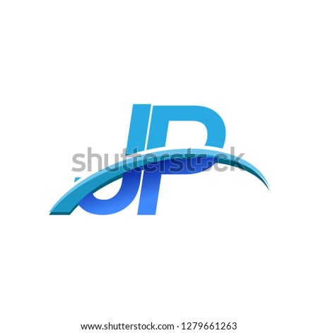 initial letter JP logotype company name colored blue and swoosh design. vector logo for business and company identity.