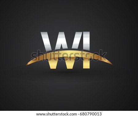 WI initial logo company name colored gold and silver swoosh design. vector logo for business and company identity.
