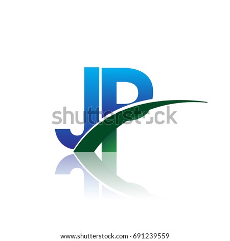 initial letter JP logotype company name colored blue and green swoosh design. vector logo for business and company identity.
