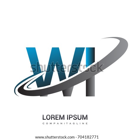initial letter WI logotype company name colored blue and grey swoosh design. logo design for business and company identity.