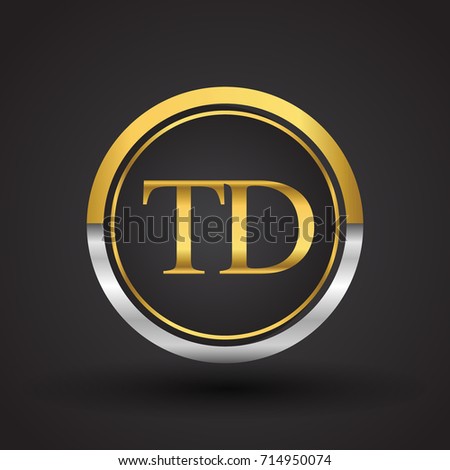 TD Letter logo in a circle, gold and silver colored. Vector design template elements for your business or company identity.
