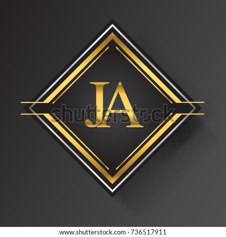 JA Letter logo in a square shape gold and silver colored geometric ornaments.