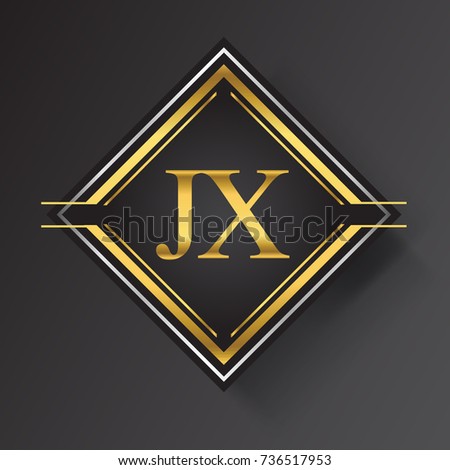 JX Letter logo in a square shape gold and silver colored geometric ornaments.