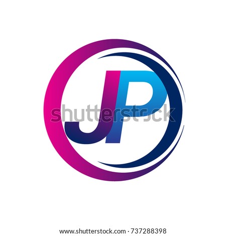 initial letter logo JP company name blue and magenta color on circle and swoosh design. vector logotype for business and company identity.