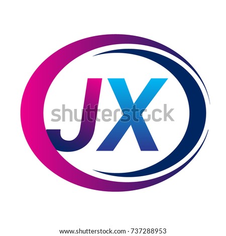 initial letter logo JX company name blue and magenta color on circle and swoosh design. vector logotype for business and company identity.