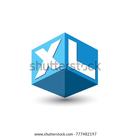 Letter XL logo in hexagon shape and blue background, cube logo with letter design for company identity.
