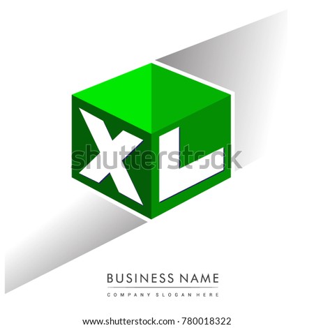 Letter XL logo in hexagon shape and green background, cube logo with letter design for company identity.
