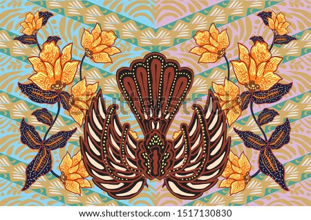 Gurda Batik Motif. This motif consists of two wings (lar) and in the middle there is a body and tail. Gurda comes from the word Garuda, the big bird has an important position in Javanese society Zdjęcia stock © 