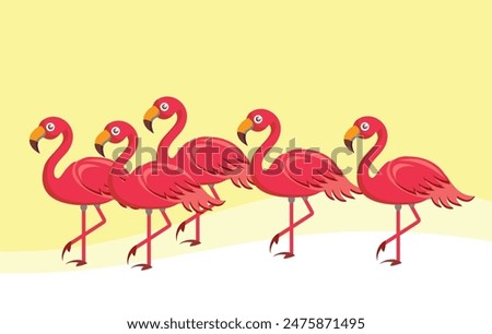 Flamingo vector icon, cartoon pink tropical bird, summer animals set, cute zoo characters background. Exotic fauna illustration