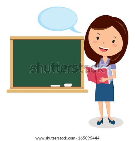 Teacher. Teacher Or Office Lady Holding Book With Board And Speech ...