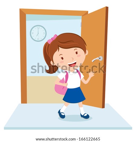 School girl. Vector illustration of a school girl with school bag.