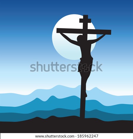 Jesus Christ Crucifixion in blue background.