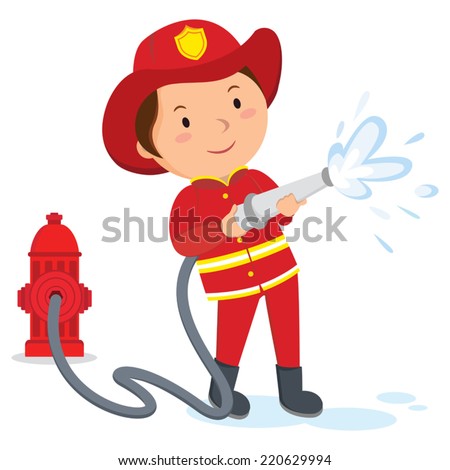 Fireman. A Fireman Spraying A Water Hose. Stock Vector Illustration ...