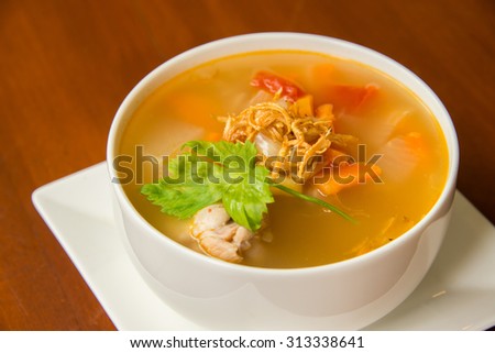 clear soup with chicken wings and mixed vegetable