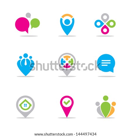 Business meeting and locating logo symbol icon set