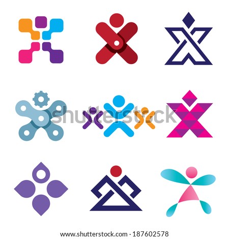 Human X shape latter creativity design logo icon set
