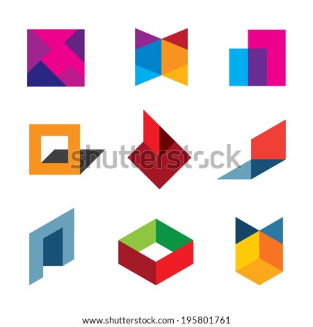 Human creativity and innovation creating new colorful worlds icon logo elements
