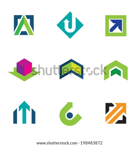 Business company economy green arrow progress logo icon set