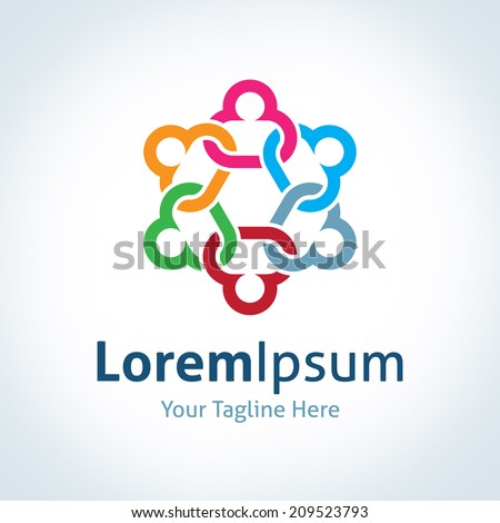 Human hugging chain social community partnership silhouette logo vector icon