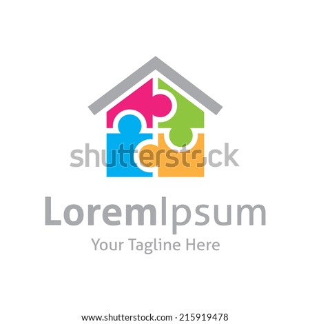 Puzzle build construction house vector logo icon