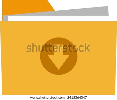 Image of folder that containing arrow down inside. Download file icon. Vector illustration.