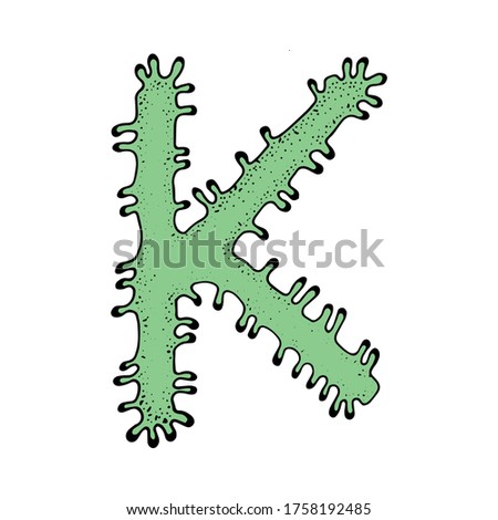 Letter K. Coronavirus font. vector quarantine alphabet. health and medical vector letters. vector illustration. Viral alphabet. Letters in the form of bacteria. They're going against a white Stok fotoğraf © 