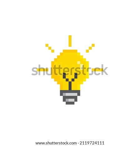 pixel art  Light bulb  vector game 8 bit lamp icon logo. Idea icon, thinking, solution concep