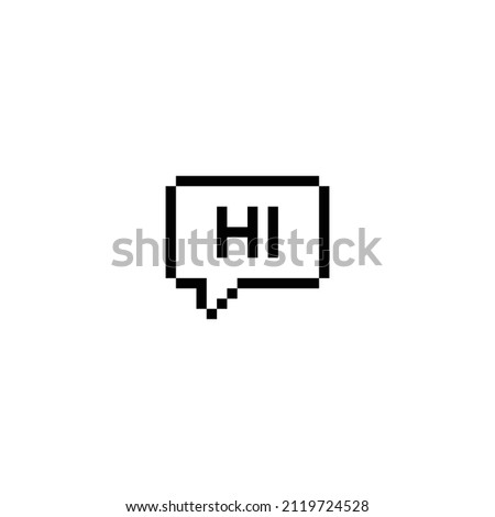  pixel hi icon.  speech bubble, chat sign pixel art icon vector 8 bit game  Foto stock © 