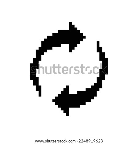  Arrow  icon 8 bit, pixel art rotate arrows  recycling Recycle symbol icon for game  logo. 