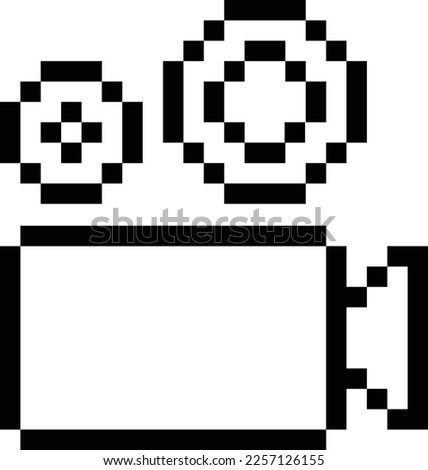  Video camera icon 8 bit, pixel art movie icon  for game  logo. 