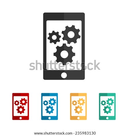 phone with gears and cogs - vector icon, flat design