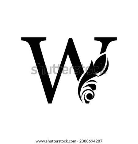 letter W flower  ornament. Vector logo. Monogram alphabet. Beautiful floral capital letters
