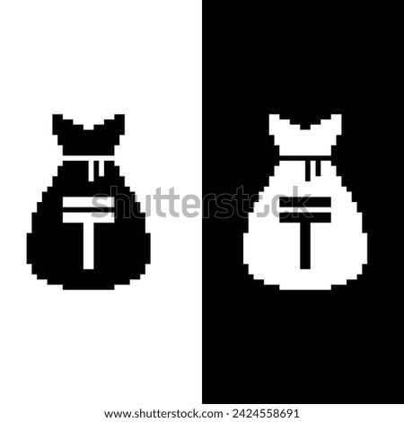 pixel Money bag Tenge  vector icon sign for 8 bit game