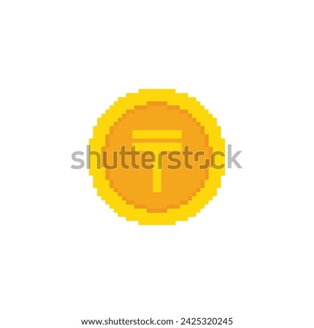 pixel Tenge coin icon. 	Tenge sign. vector sign for 8 bit game