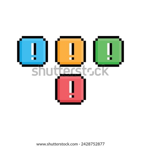 Pixel warning  sign 8 bit, pixel art  attention sign exclamation point icon icon  for game  logo.