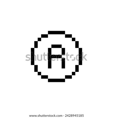 Registered Trademark icon 8 bit, pixel R art  icon  for game  logo.