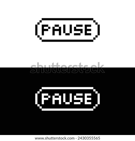 pause button 8 bit text pause Pixel art 8-bit for game 
