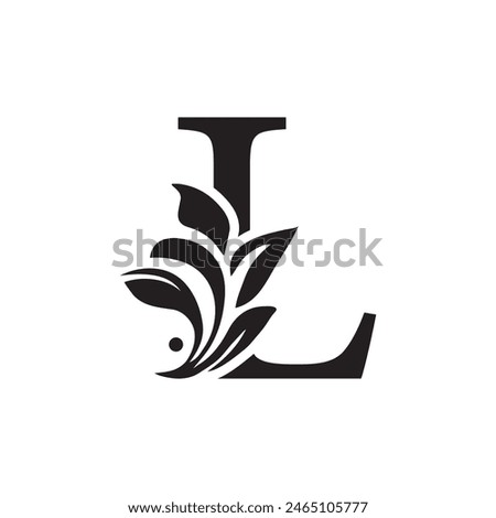 letter L Black flower alphabet. Beautiful capital letters with shadow