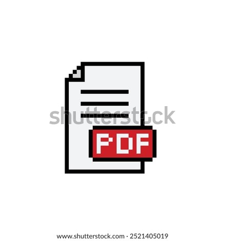 pixel pdf file icon. Vector pixel art pdf document  8 bit logo for game